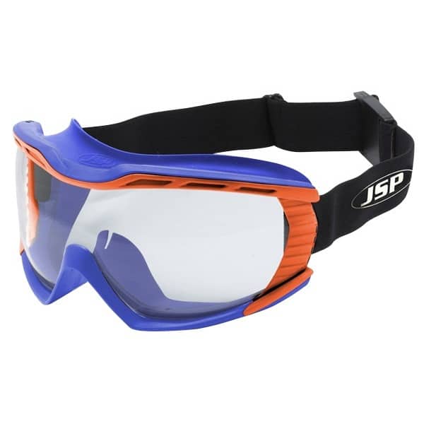 JSP Stealth 9100 Safety Goggles - Clear Lens with Blue & Orange Frame